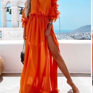 McKinley Half Sleeves Elastic Waist Ruffle A-Shape Dress